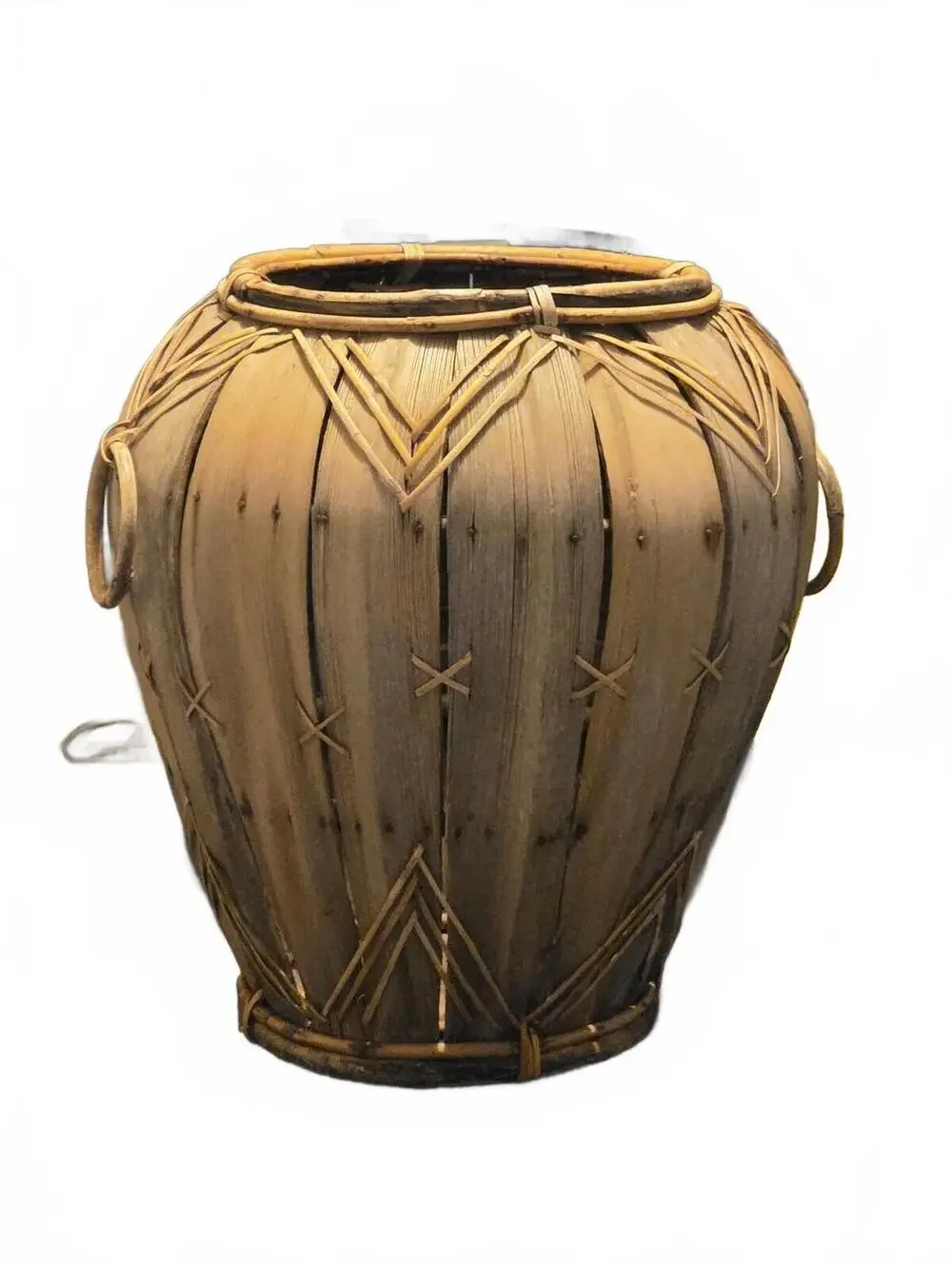 Handmade Palm Leaf Woven Basket Vase - Boho Chic Urn Platter with Ring Handles